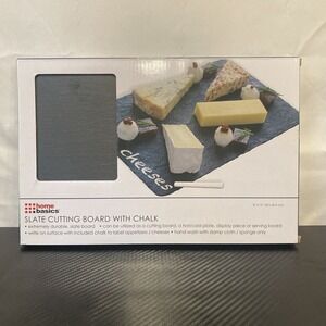 Home Basics Black Modern Slate Cheese Platter Tray 8 x 12 Cutting Board w/ Chalk